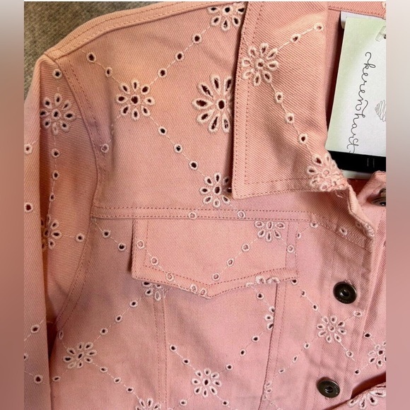 NWT Keren Hart Floral Eyelet Blush Pink Denim Jacket sz M - Picture 5 of 5